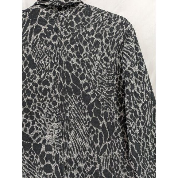 Ruby Rd Open Front Cardigan L Black White Waterfall Draped Animal Print Flowy - Picture 3 of 9